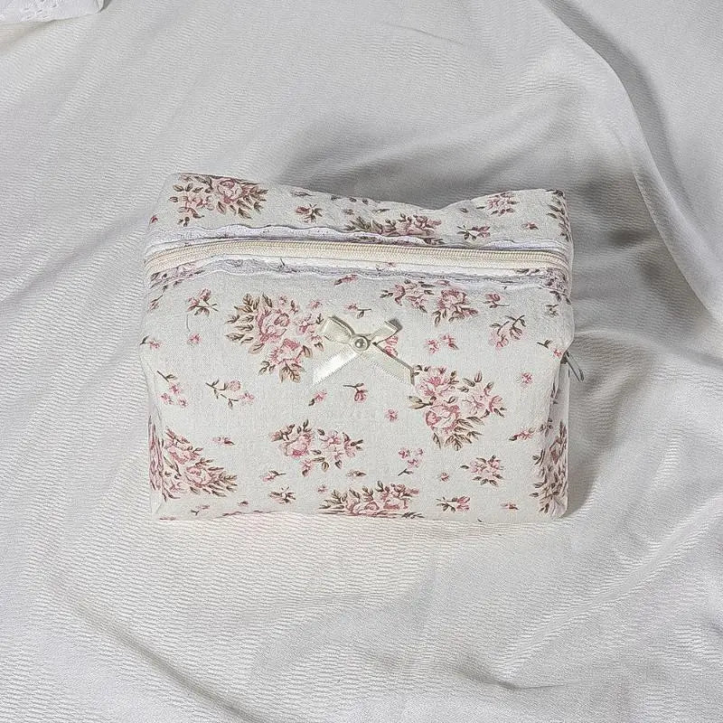 Lace Bow Ruffle Makeup Organizer — Large Capacity Travel Cosmetic Bag | 7 Styles - Mzunye