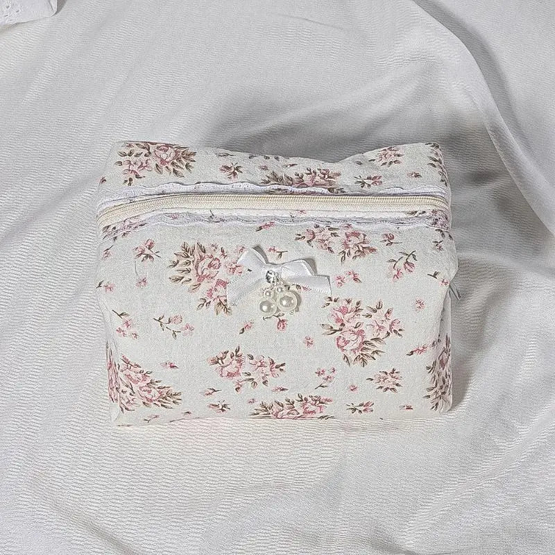 Lace Bow Ruffle Makeup Organizer — Large Capacity Travel Cosmetic Bag | 7 Styles - Mzunye