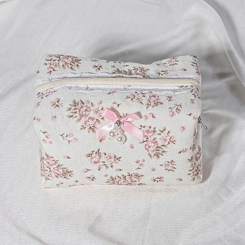 Lace Bow Ruffle Makeup Organizer — Large Capacity Travel Cosmetic Bag | 7 Styles - Mzunye