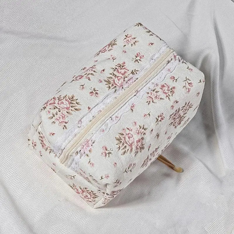 Lace Bow Ruffle Makeup Organizer — Large Capacity Travel Cosmetic Bag | 7 Styles - Mzunye