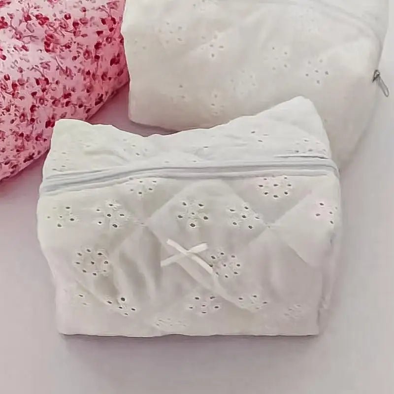 Lace Bow Ruffle Makeup Organizer — Large Capacity Travel Cosmetic Bag | 7 Styles - Mzunye