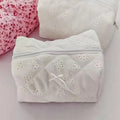 Lace Bow Ruffle Makeup Organizer — Large Capacity Travel Cosmetic Bag | 7 Styles - Mzunye