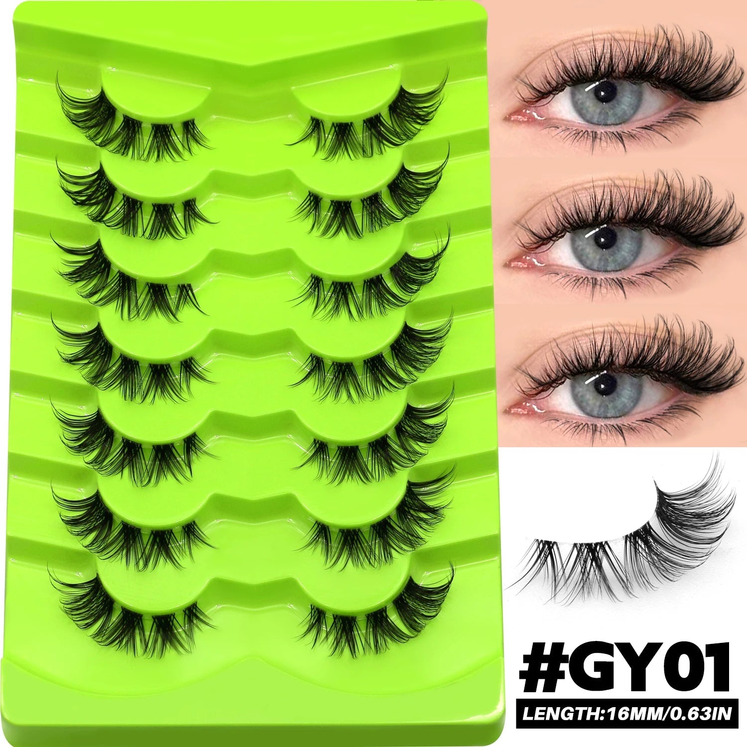 Lasvirey Cat Eye & Manga False Lashes — Faux Mink Strip Lashes with Clear Stem - Mzunye