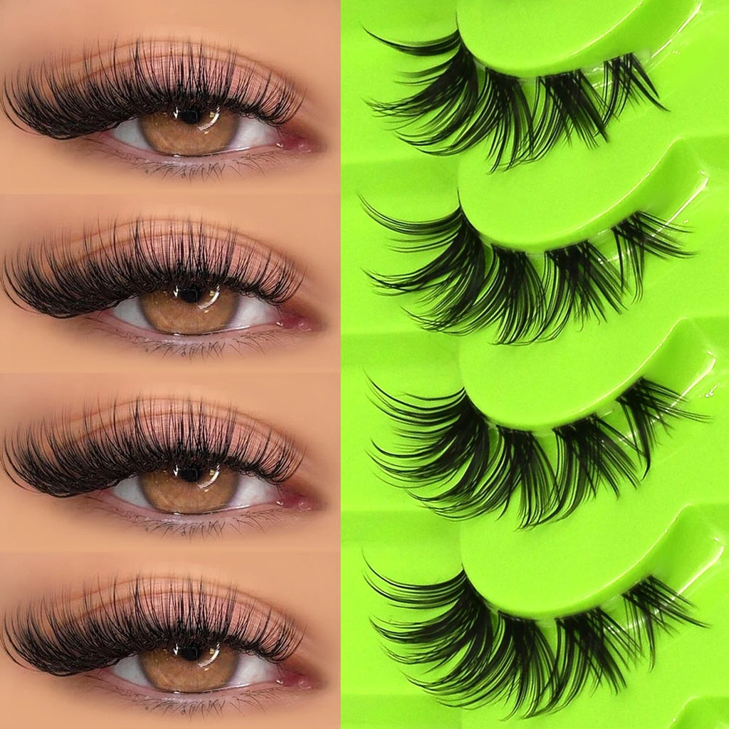 Lasvirey Cat Eye & Manga False Lashes — Faux Mink Strip Lashes with Clear Stem - Mzunye