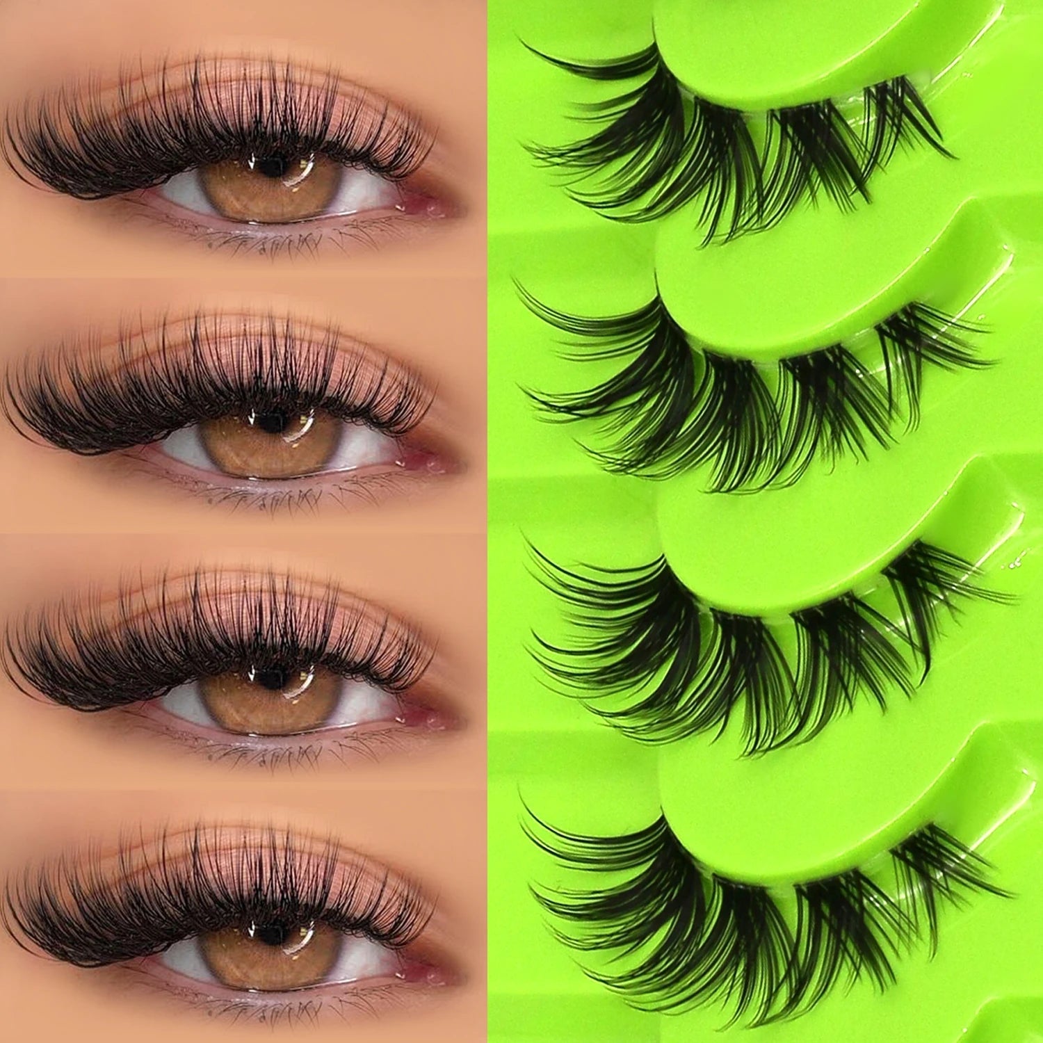 Lasvirey Cat Eye & Manga False Lashes — Faux Mink Strip Lashes with Clear Stem - Mzunye