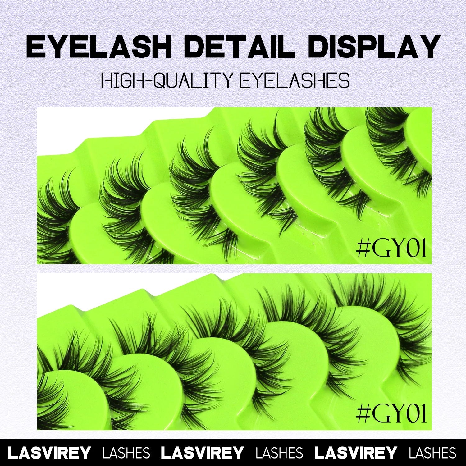 Lasvirey Cat Eye & Manga False Lashes — Faux Mink Strip Lashes with Clear Stem - Mzunye