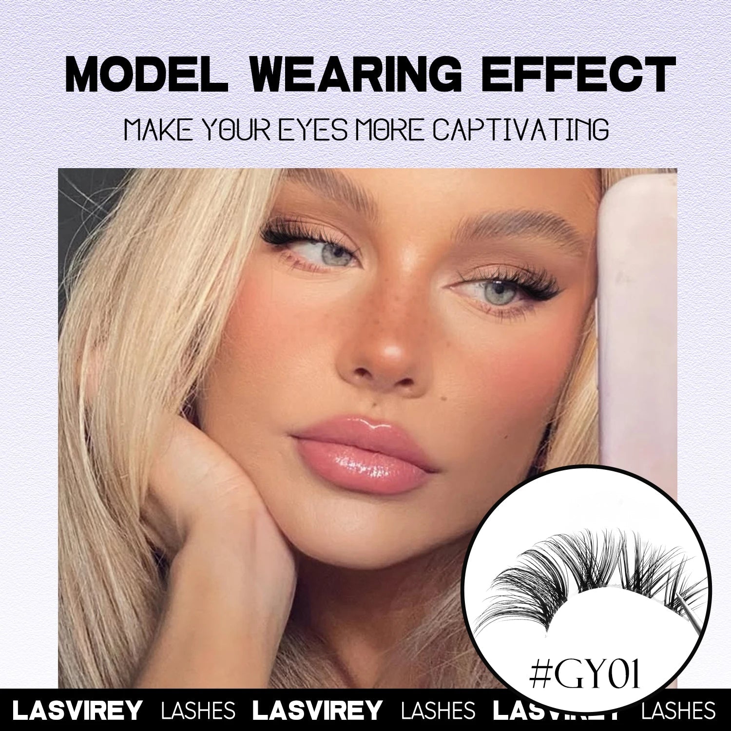 Lasvirey Cat Eye & Manga False Lashes — Faux Mink Strip Lashes with Clear Stem - Mzunye