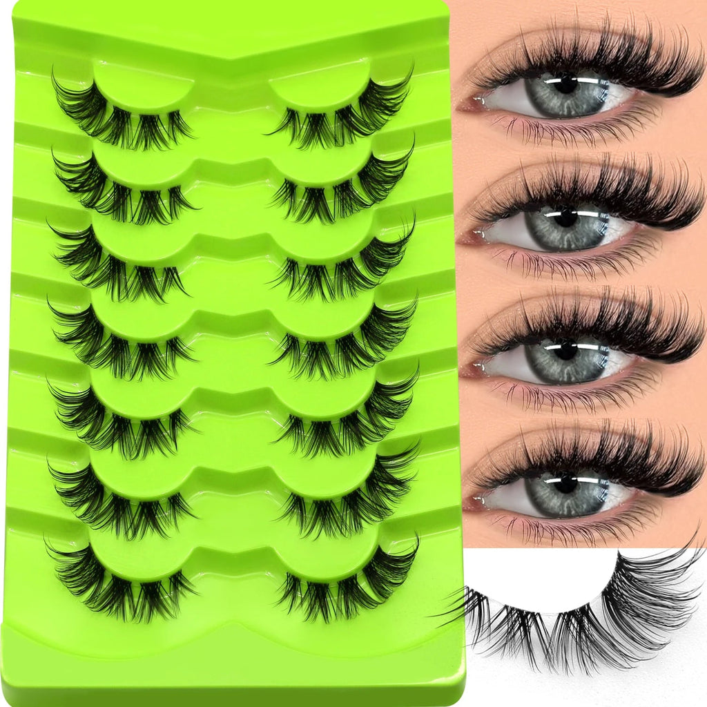 Lasvirey Cat Eye & Manga False Lashes — Faux Mink Strip Lashes with Clear Stem - Mzunye