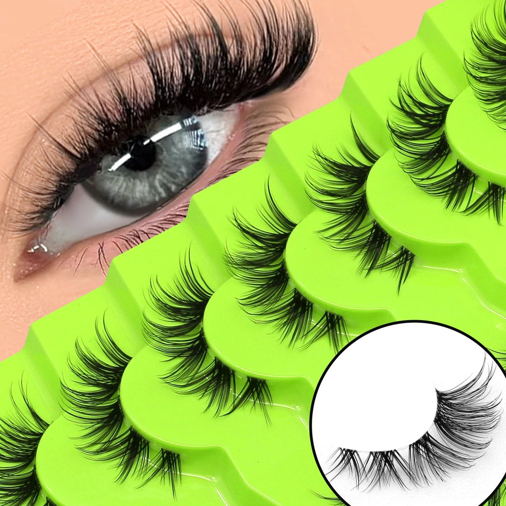Lasvirey Cat Eye & Manga False Lashes — Faux Mink Strip Lashes with Clear Stem - Mzunye