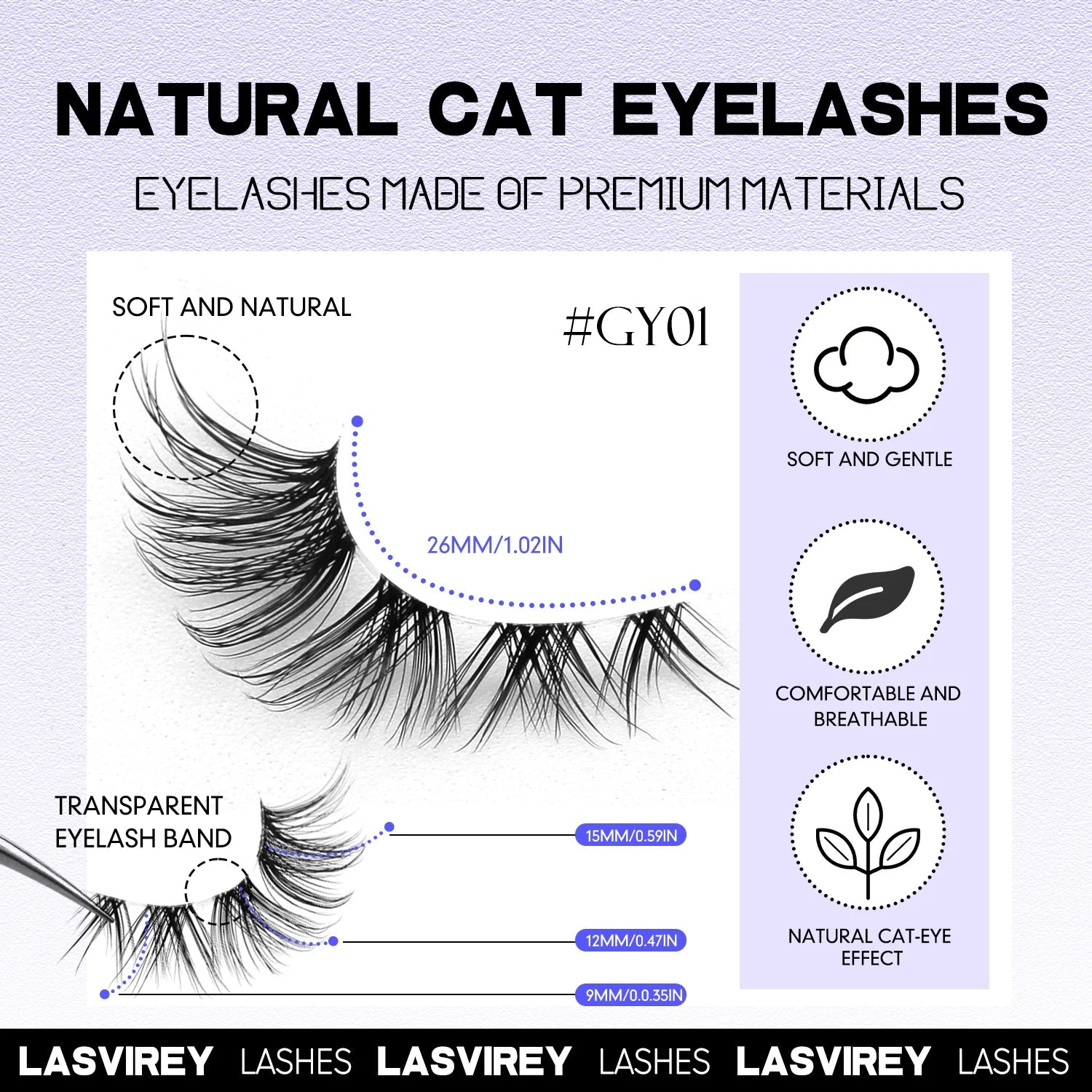 Lasvirey Cat Eye & Manga False Lashes — Faux Mink Strip Lashes with Clear Stem - Mzunye