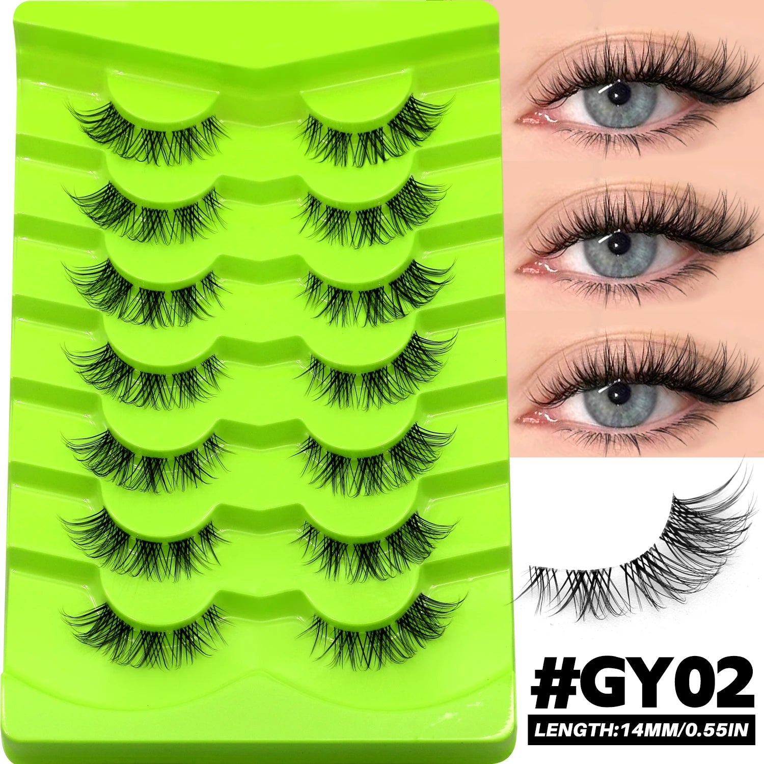 Lasvirey Cat Eye & Manga False Lashes — Faux Mink Strip Lashes with Clear Stem - Mzunye