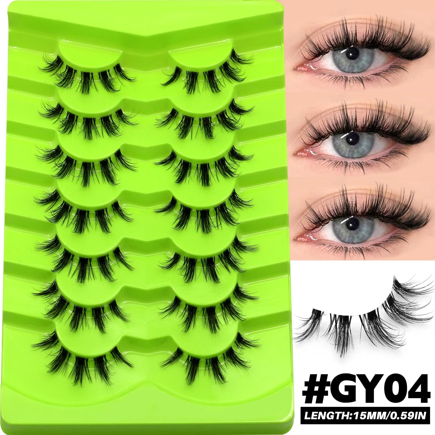 Lasvirey Cat Eye & Manga False Lashes — Faux Mink Strip Lashes with Clear Stem - Mzunye