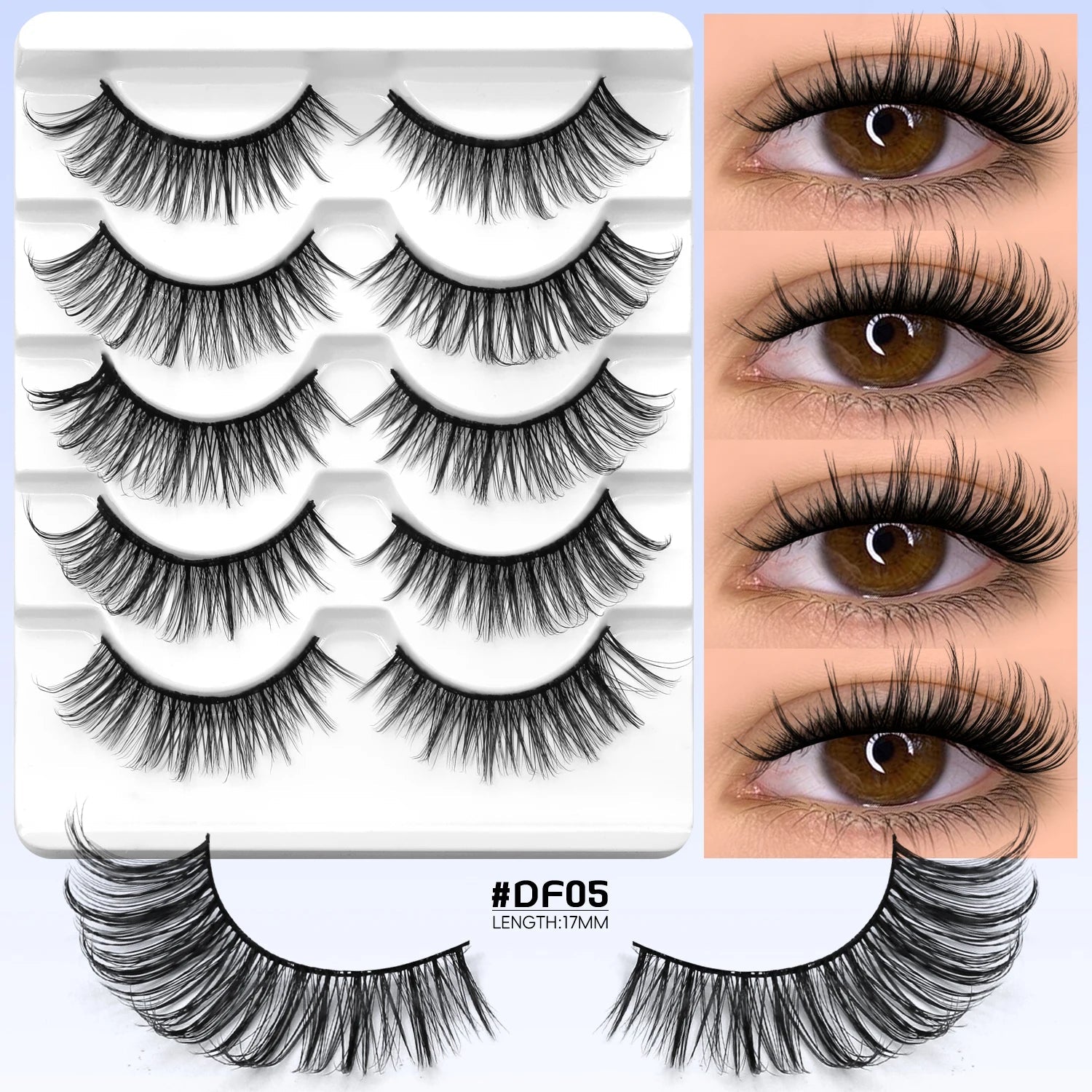 Lasvirey Cat Eye & Manga False Lashes — Faux Mink Strip Lashes with Clear Stem - Mzunye