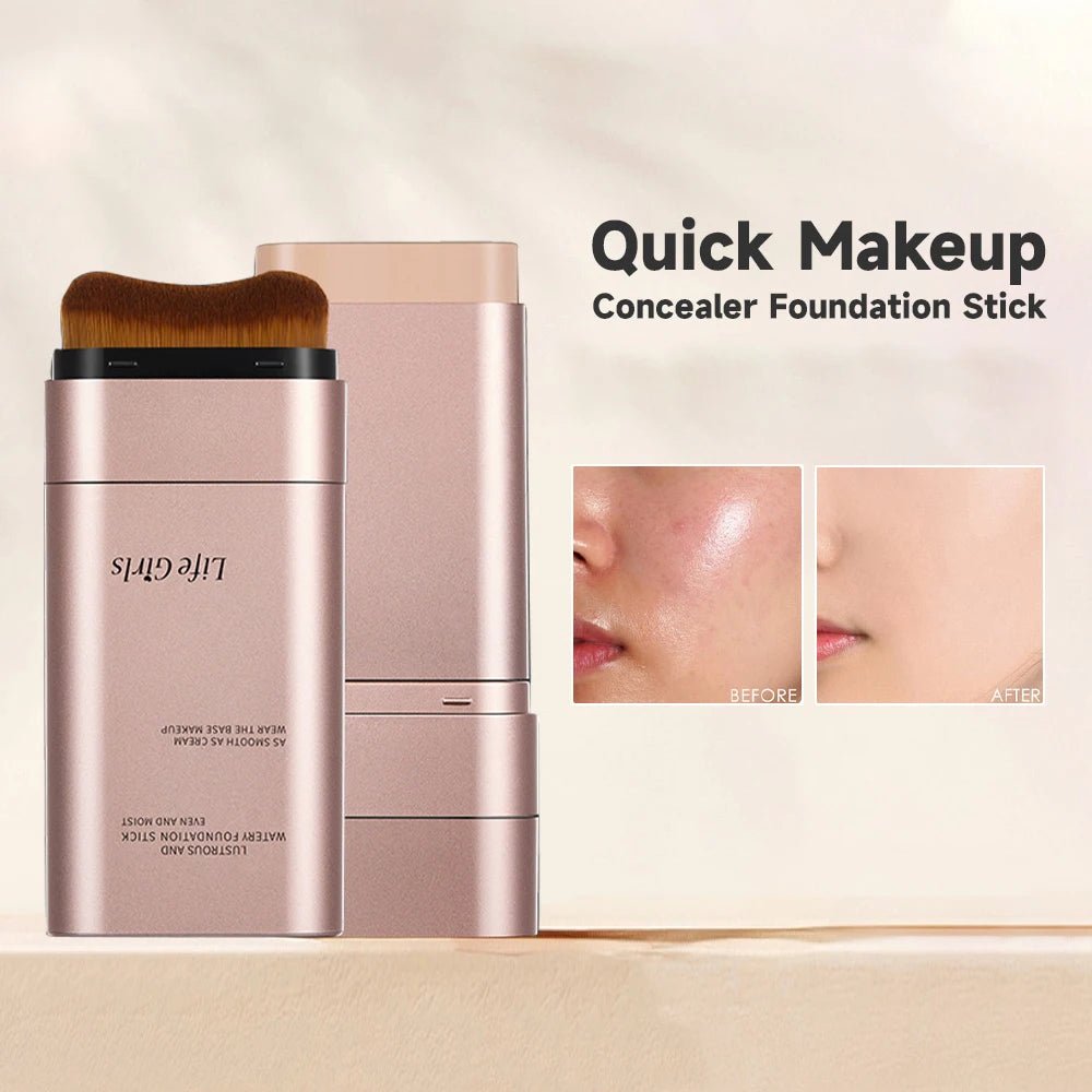 Life Girls Dual - Ended Foundation Stick with Brush — Hydrating, Flawless & Long - Lasting - Mzunye