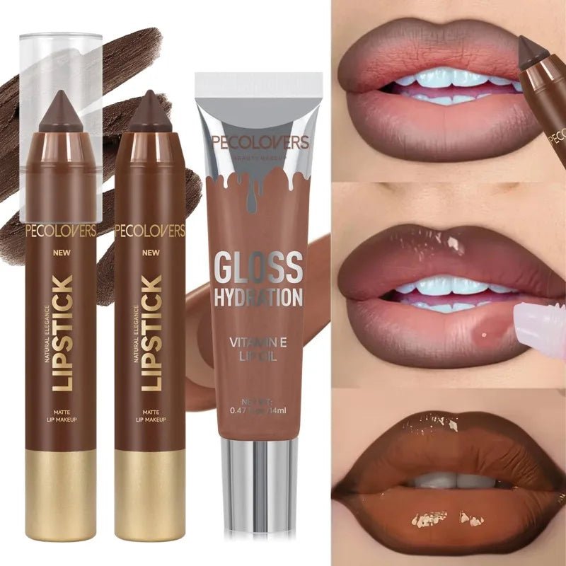 Lip Liner & Lip Gloss Lipstick Suit — Natural Moisturizing Lip Contour & Gloss Set - Mzunye