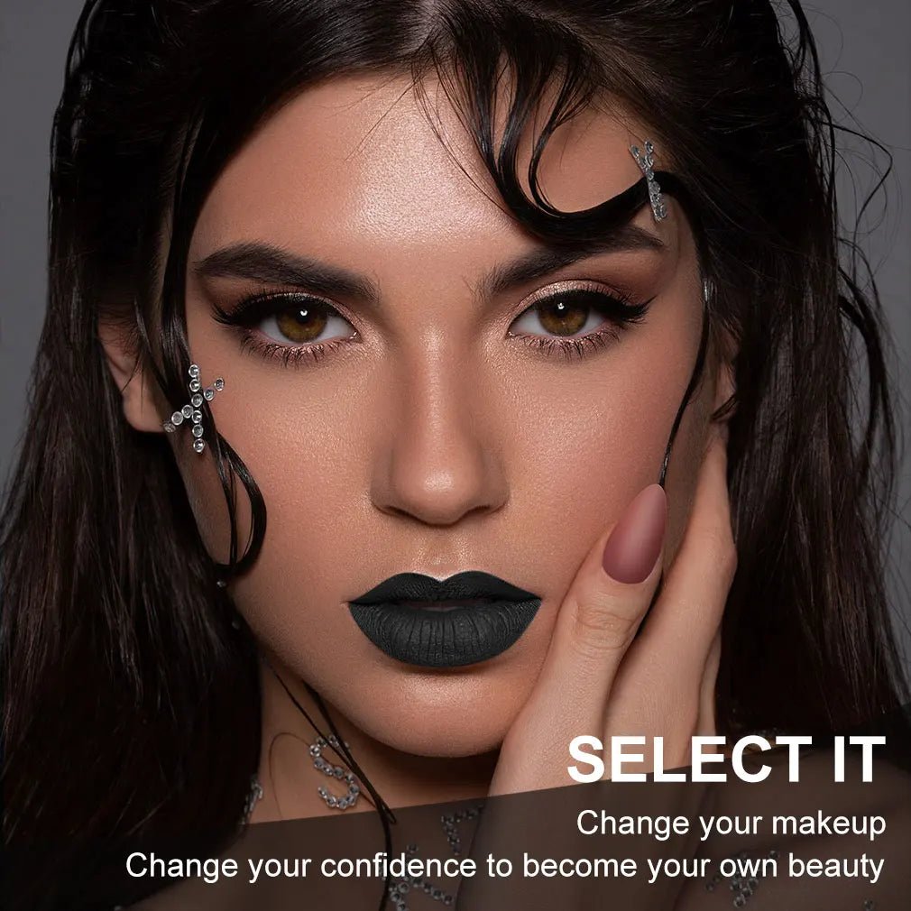 Matte Black Lipstick — Long - Lasting Waterproof Gothic Dark Lip Color for Party & Halloween Cosplay - Mzunye