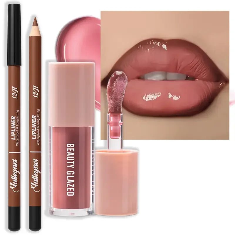 Matte Lip Liner & Glaze Combo Set — Waterproof Long - Lasting Red Brown Pink Beige Lip Makeup - Mzunye
