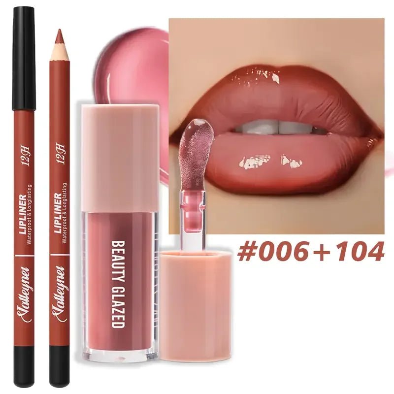 Matte Lip Liner & Glaze Combo Set — Waterproof Long - Lasting Red Brown Pink Beige Lip Makeup - Mzunye