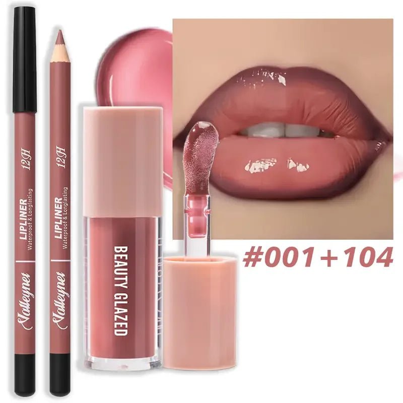 Matte Lip Liner & Glaze Combo Set — Waterproof Long - Lasting Red Brown Pink Beige Lip Makeup - Mzunye
