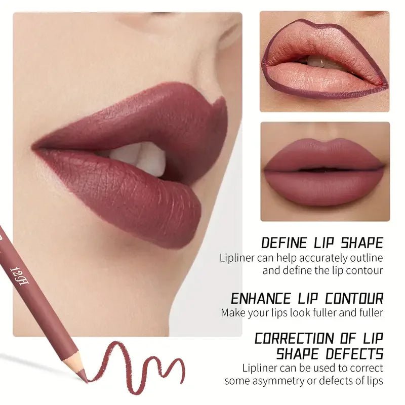 Matte Lip Liner & Glaze Combo Set — Waterproof Long - Lasting Red Brown Pink Beige Lip Makeup - Mzunye