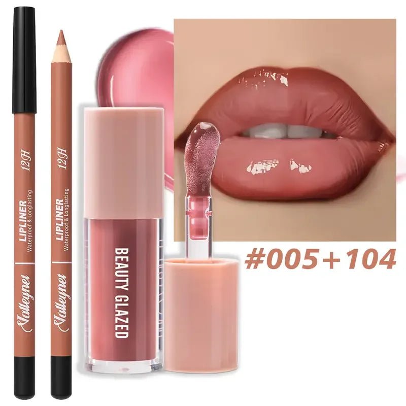 Matte Lip Liner & Glaze Combo Set — Waterproof Long - Lasting Red Brown Pink Beige Lip Makeup - Mzunye