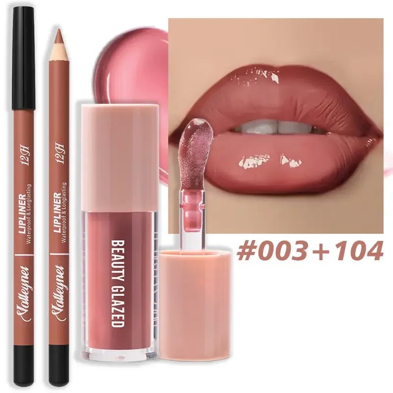 Matte Lip Liner & Glaze Combo Set — Waterproof Long - Lasting Red Brown Pink Beige Lip Makeup - Mzunye