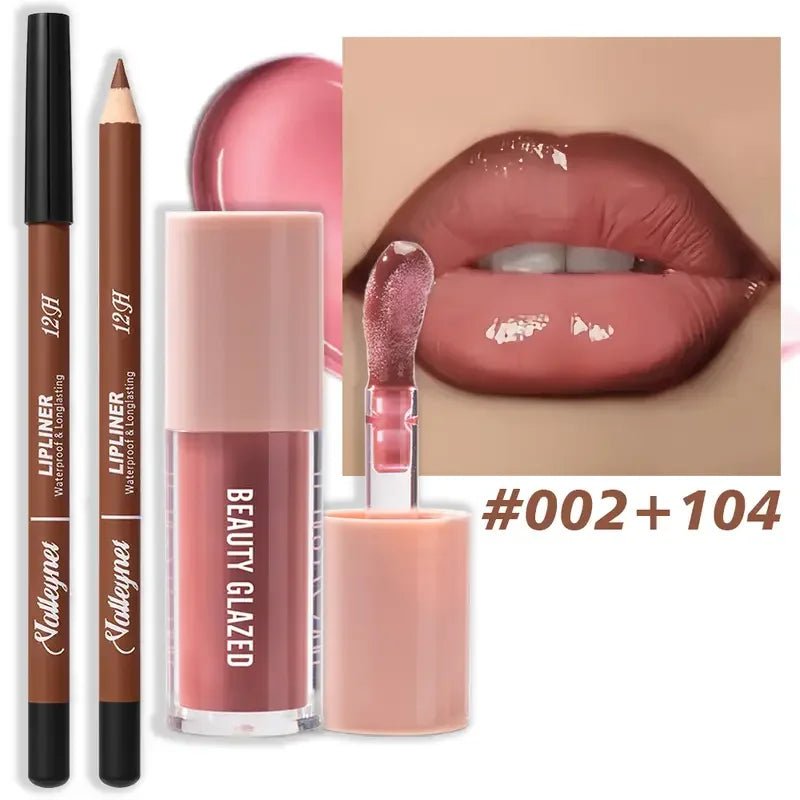 Matte Lip Liner & Glaze Combo Set — Waterproof Long - Lasting Red Brown Pink Beige Lip Makeup - Mzunye