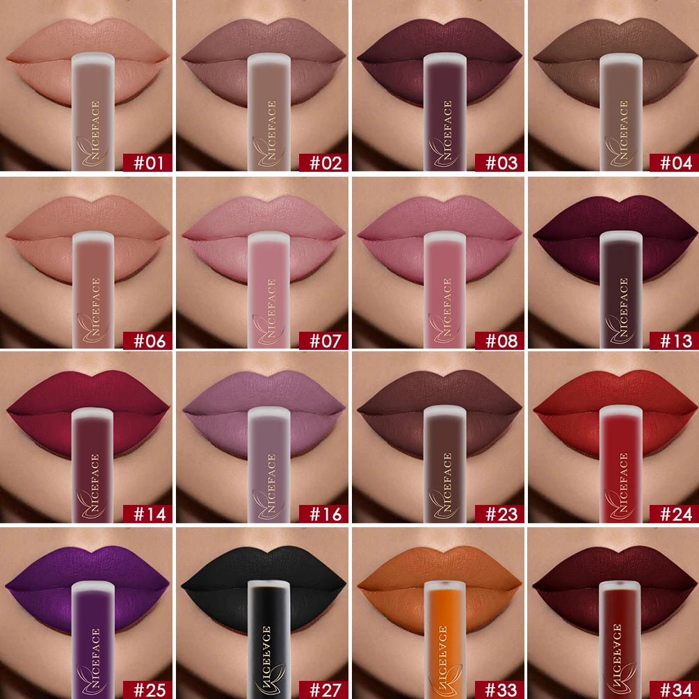 Matte Liquid Lipstick — Waterproof Long - Lasting Red Beige Purple Metallic Lip Gloss in 23 Shades - Mzunye