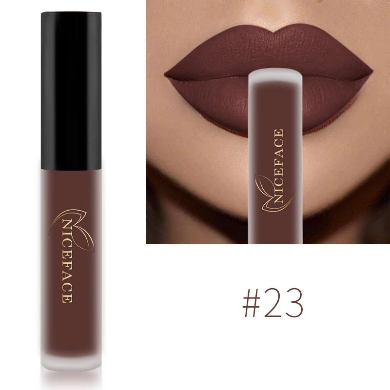 Matte Liquid Lipstick — Waterproof Long - Lasting Red Beige Purple Metallic Lip Gloss in 23 Shades - Mzunye