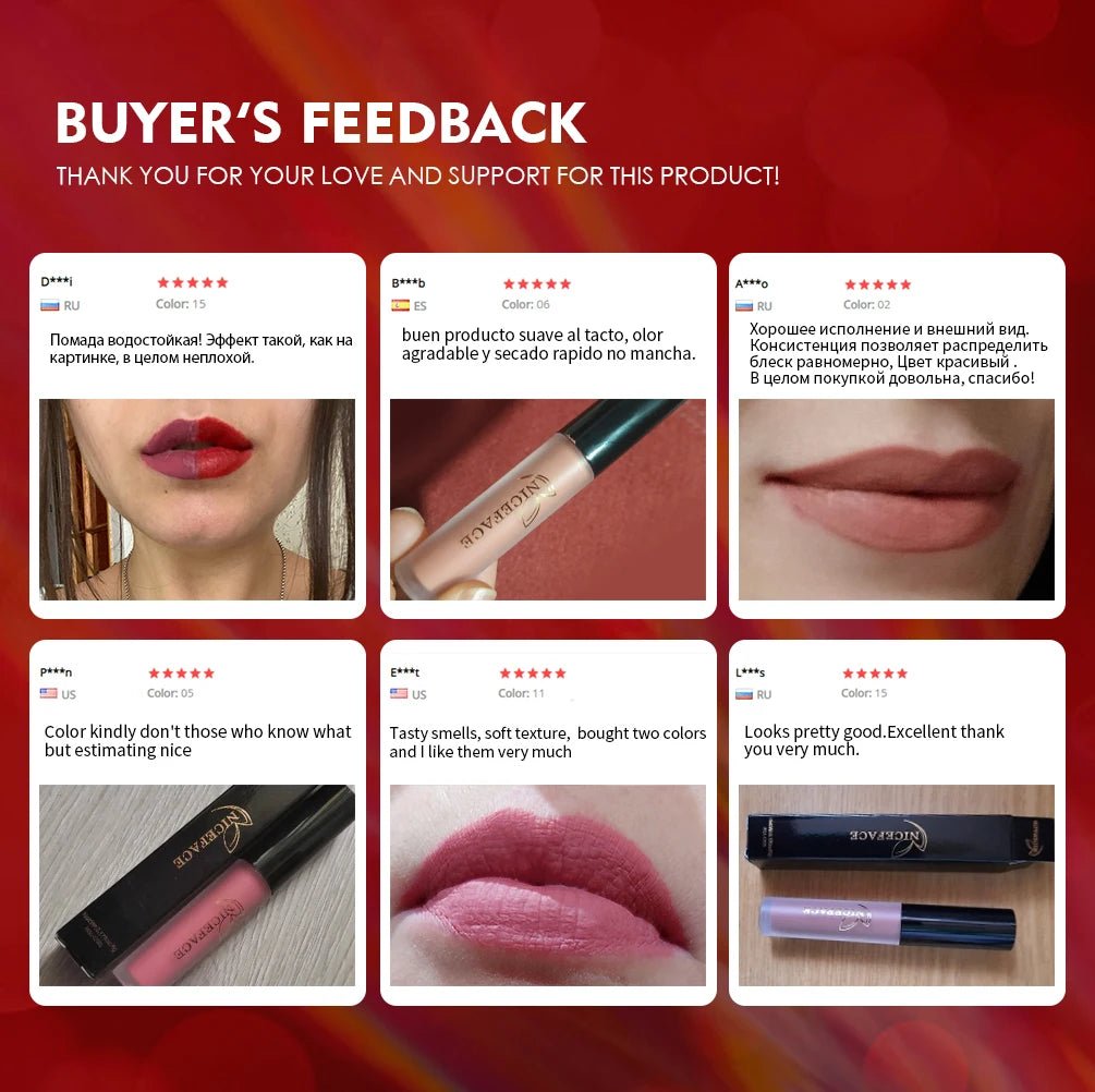 Matte Liquid Lipstick — Waterproof Long - Lasting Red Beige Purple Metallic Lip Gloss in 23 Shades - Mzunye