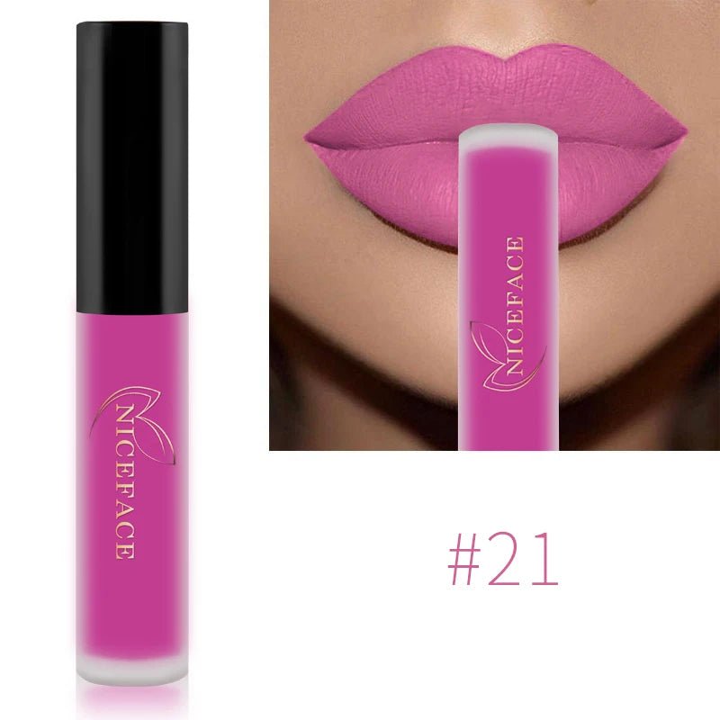 Matte Liquid Lipstick — Waterproof Long - Lasting Red Beige Purple Metallic Lip Gloss in 23 Shades - Mzunye