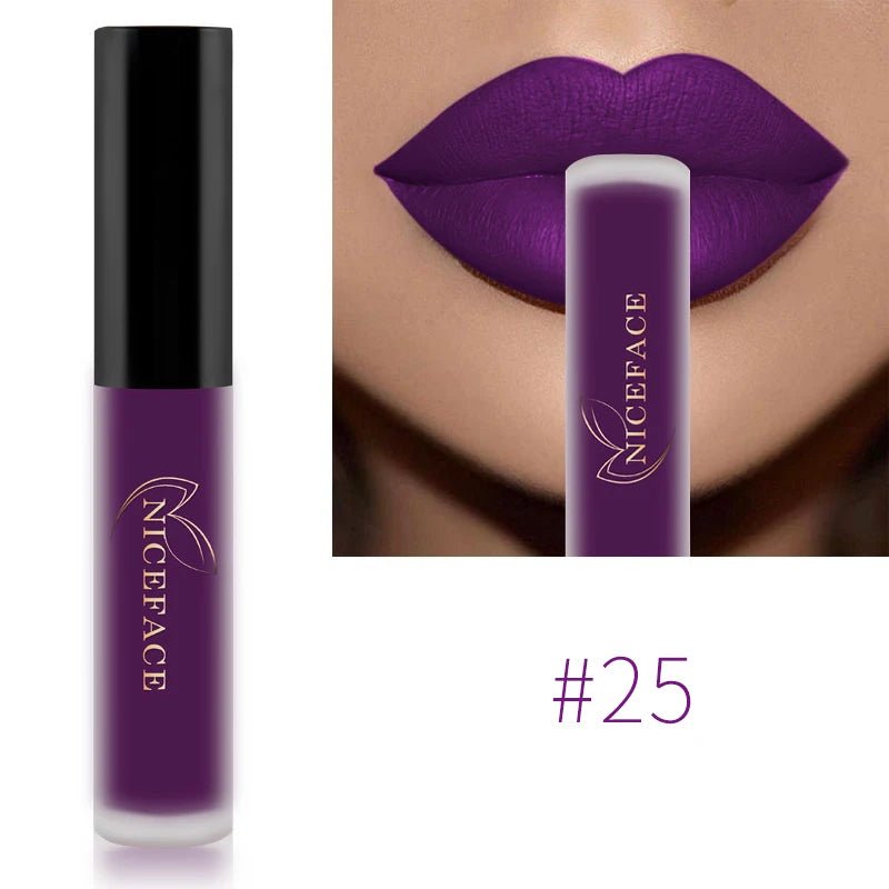 Matte Liquid Lipstick — Waterproof Long - Lasting Red Beige Purple Metallic Lip Gloss in 23 Shades - Mzunye