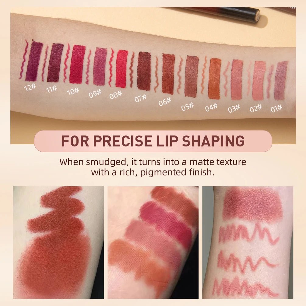 Matte Natural Lip Liner Pencil — Waterproof Long - Lasting Contour Lipstick Pen in 12 Shades for Women - Mzunye