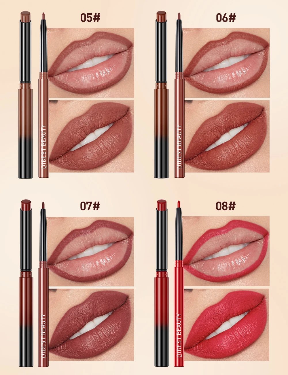 Matte Natural Lip Liner Pencil — Waterproof Long - Lasting Contour Lipstick Pen in 12 Shades for Women - Mzunye