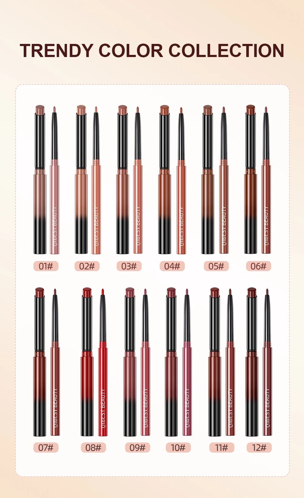 Matte Natural Lip Liner Pencil — Waterproof Long - Lasting Contour Lipstick Pen in 12 Shades for Women - Mzunye