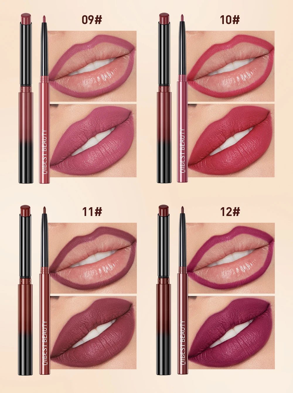 Matte Natural Lip Liner Pencil — Waterproof Long - Lasting Contour Lipstick Pen in 12 Shades for Women - Mzunye