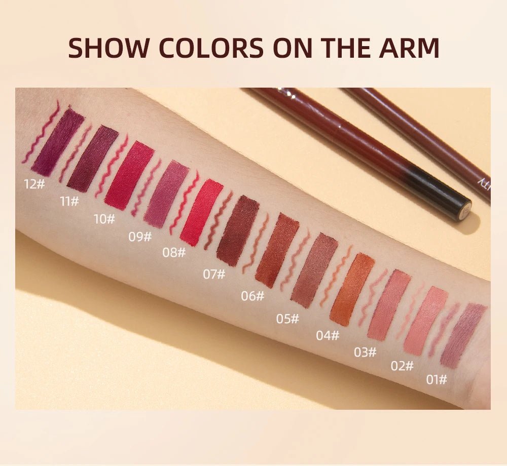 Matte Natural Lip Liner Pencil — Waterproof Long - Lasting Contour Lipstick Pen in 12 Shades for Women - Mzunye