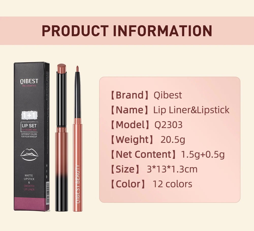 Matte Natural Lip Liner Pencil — Waterproof Long - Lasting Contour Lipstick Pen in 12 Shades for Women - Mzunye