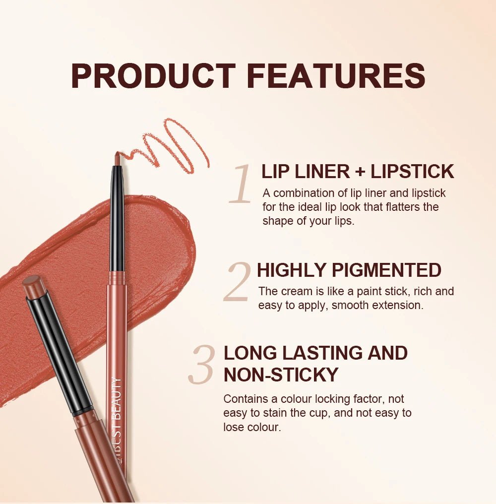Matte Natural Lip Liner Pencil — Waterproof Long - Lasting Contour Lipstick Pen in 12 Shades for Women - Mzunye