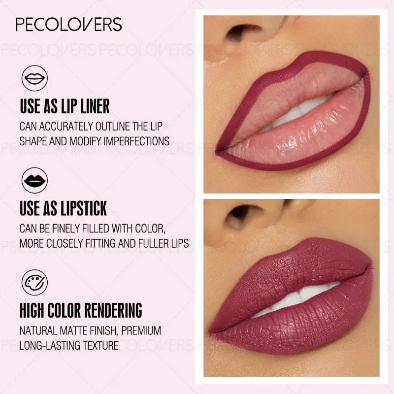 Multi - Color Solid Lip Liner — Charming Full Lip Contour Pencil in 6 Shades Non - Drying Formula - Mzunye