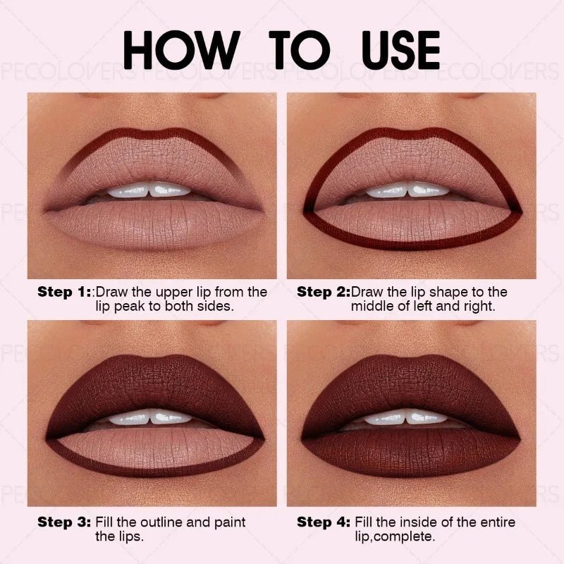 Multi - Color Solid Lip Liner — Charming Full Lip Contour Pencil in 6 Shades Non - Drying Formula - Mzunye