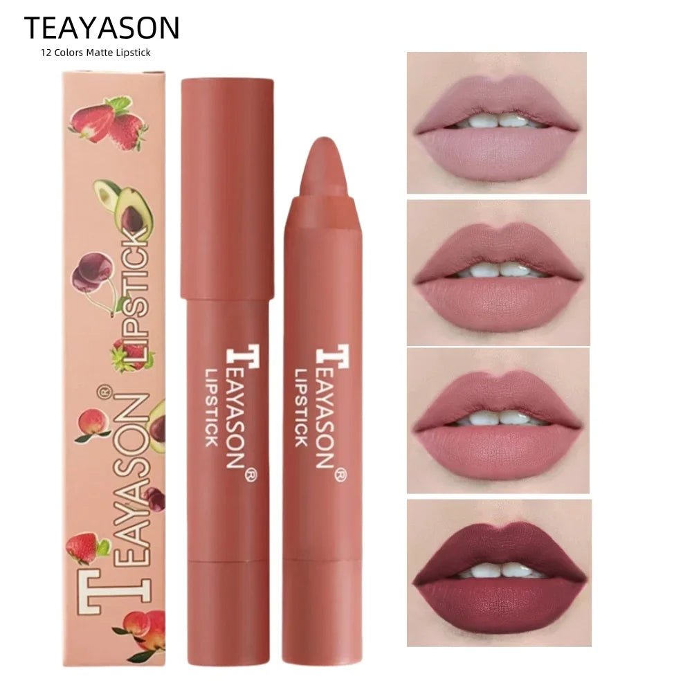 Natural Velvet Matte Lip Crayon — Long - Lasting Moisturizing High Pigment Rotate Lipstick Pen for Women - Mzunye