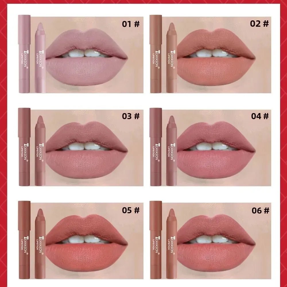 Natural Velvet Matte Lip Crayon — Long - Lasting Moisturizing High Pigment Rotate Lipstick Pen for Women - Mzunye