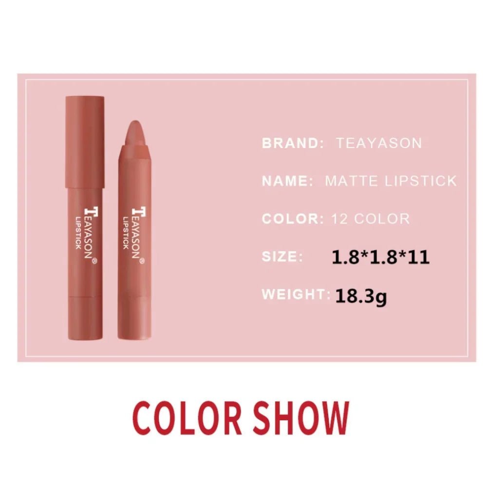 Natural Velvet Matte Lip Crayon — Long - Lasting Moisturizing High Pigment Rotate Lipstick Pen for Women - Mzunye