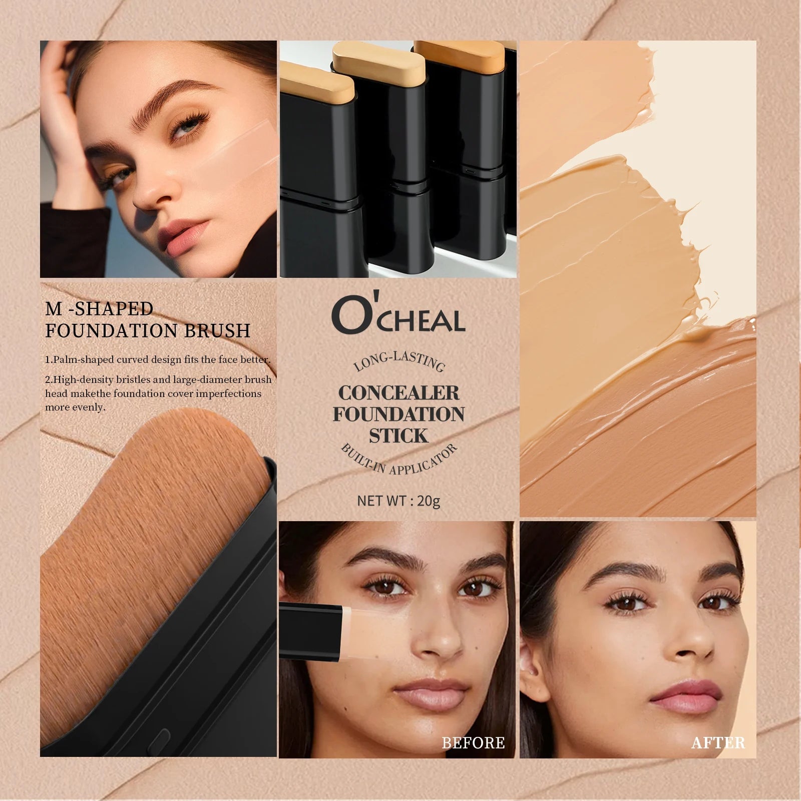 O'cheal 2 - in - 1 Foundation & Bronzer Contour Stick — Matte, Waterproof & Moisturising - Mzunye