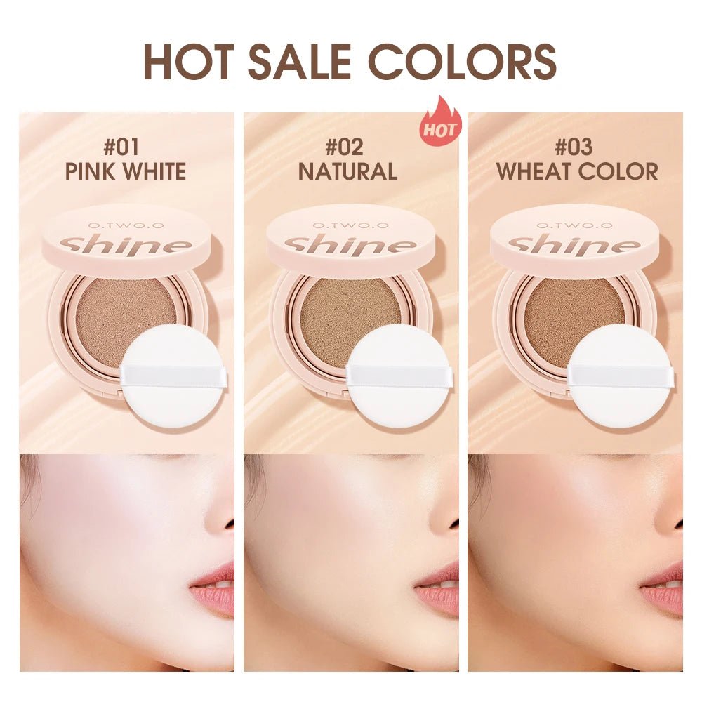 O.TWO.O Air Cushion Foundation — Full Coverage BB Cream, Breathable, Waterproof, Oil - Control | 3 Shades - Mzunye