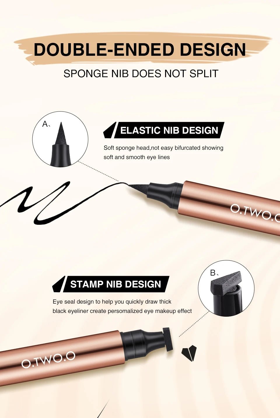 O.TWO.O Double - Ended Stamp Eyeliner — Waterproof, Fast - Dry Liquid Liner Pen | Perfect Wing Every Time - Mzunye