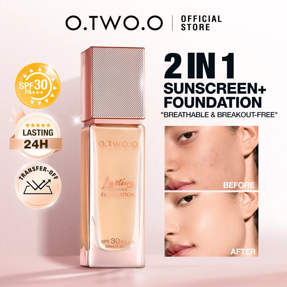 O.TWO.O Liquid Foundation — Full Coverage Matte Finish, Oil - Control, Waterproof, Long - Lasting — 6 Shades - Mzunye