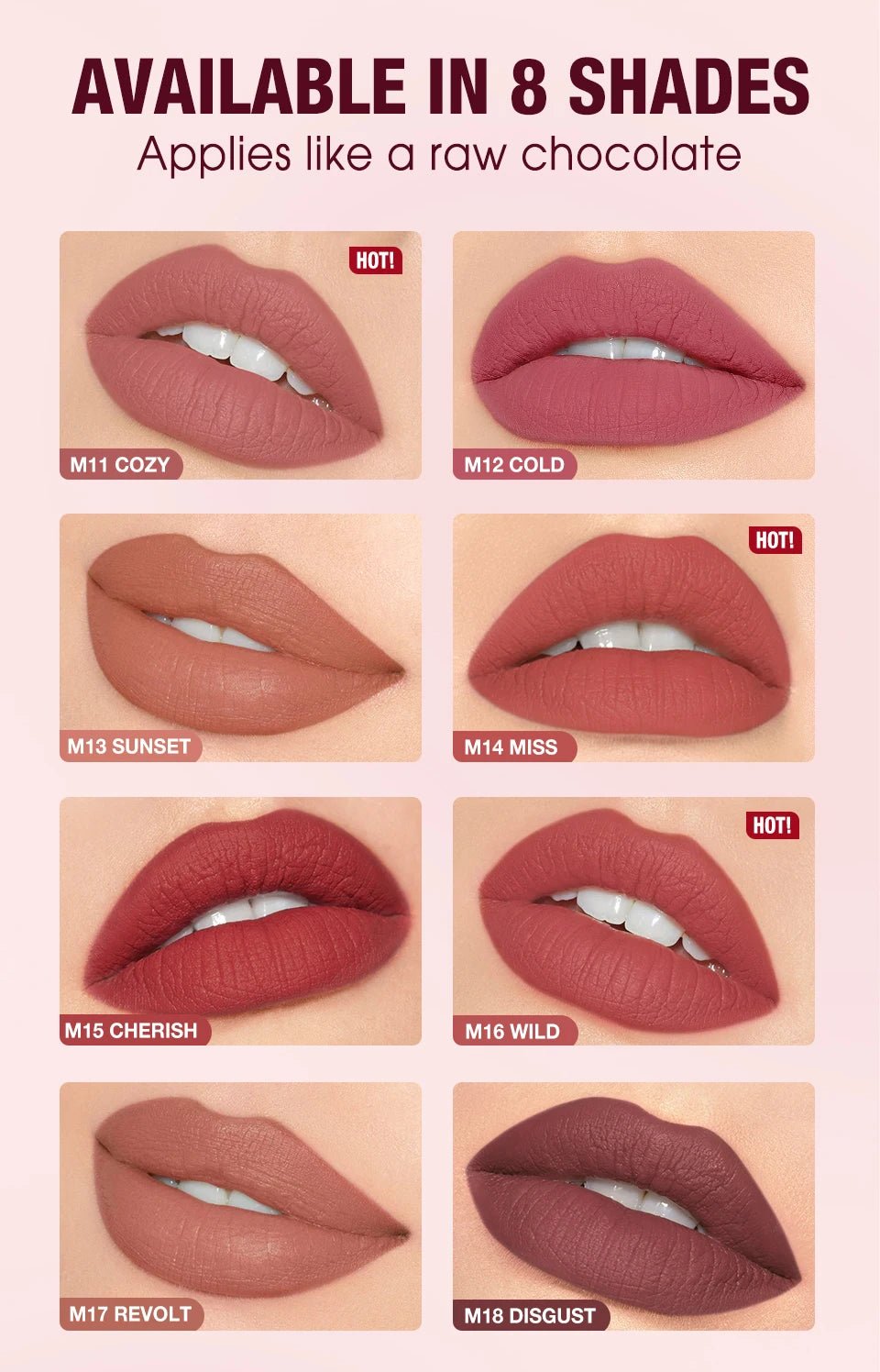 O.TWO.O Matte Velvet Lipstick — Long - Lasting Waterproof Smudge - Free High Pigment Lip Tint in 11 Shades - Mzunye