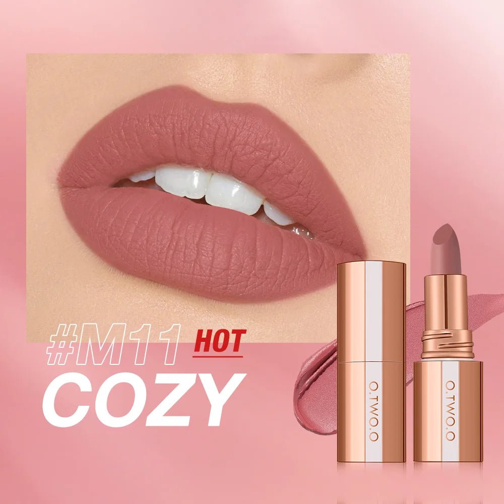 O.TWO.O Matte Velvet Lipstick — Long - Lasting Waterproof Smudge - Free High Pigment Lip Tint in 11 Shades - Mzunye